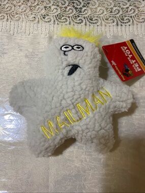 PET TOY Mailman Plush Dog Toy - White with Yellow Accents
